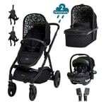 Cosatto Wow XL tandem pushchair in Silhouette with board Car Seat and Raincover