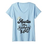 Womens Austin The Birthday King Happy Birthday Shirt Men Boys Teens V-Neck T-Shirt