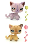 WooMax Littlest Pet Shop LPS Toy Star Eye Purple Cat + Diamond Stripe Cat With 8PCS Spare parts LPS For Boys Girls Kids Gift