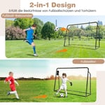 2 i 1 fotbollsmål & rebounder fotbollsmål 187 x 60 x 102-122,5 cm fotbollsmål för barn höjdjusterbar svart