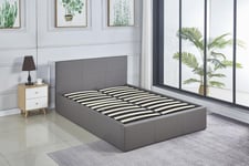 Ottoman Storage Grey Faux Leather Bed Side Lift 3ft Single Bed Frame