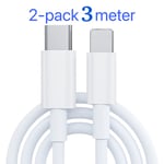 2-pack iPhone laddare - Typ-C - Kabel/Sladd - 27W - 3m - Snabbladdare Vit
