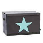 LOVE IT STORE IT - Boîte De Rangement Avec Couvercle en Tissu Résistant, Pliable et Renforcée en Bois, 62x38x39cm, Gris avec Motif Étoile Verte