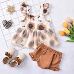 HINK Baby Outfit Unisex,Infant Baby Girls Sunflower Print Dress Tops Shorts Outfits Set 6-12 Months Coffee Girls Outfits & Set For Baby Valentine'S Day Easter Gift