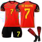 22-23 Qatar World Cup Belgien Hemma tröja Fotboll Träningsdräkt / DE BRUYNE 7 Kids 24(130-140CM)