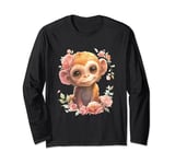 baby monkey with flowers cute lil ape monkeys daughter Long Sleeve T-Shirt