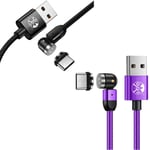 ACALI 540° Rotating Magnetic Cable 3m USB C Charging Cable 180° Rotating + 360° Rotating USB Charger Cable Compatible with Galaxy S10 S9, Huawei P30 P20, OnePlus & More Type C Devices (Black+Purple)