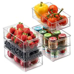 6Pcs Refrigerator Organizer Bins, Stackable Storage Container with Cutout Handles for Freezer, Kitchen, Countertops, Cabinets, Clear Plastic Pantry Food Storage Rack, Fridge Organizers