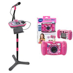 VTech Kidi Super Star DJ, Kids Microphone Toy with Songs and Sound Effects, Pink,9.8 x 27.6 x 17.5cm & Kidizoom Duo Camera 5.0, Kids Camera with Colour Display, 5MP Camera, Pink