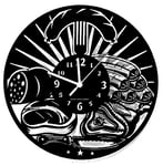 Instant Karma Clocks Wooden Wall Clock Meat Shop Charcuterie Butcher, Hdf Wood, Black, Ø12inch
