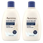 2 x Aveeno Skin Relief Moisturising Body Wash 500ml Soothes Very Dry Skin 
