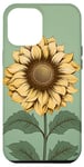 iPhone 12 Pro Max Aesthetic Sunflower Line Art Minimalistic Sage Green Case