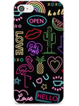 Neon Signs Pattern Mixed Colours Slim Phone Case for iPhone 7/8 / SE TPU Protective Light Strong Cover with Colourful Bright Playful Symbols