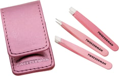 Tweezerman 3Pce Pink Micro Mini Tweezers Set - Set Includes Slant, Point & Flat 