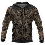 WDBAYXH Unisex Graphic Realistic Odin's Raven Helm of Awe Tattoo 3D Print Hoodie, Nordic Pirate Celtic Pagan Sweatshirt, Big Pockets Long Sleeve Casual Pullover,Yellow,XL