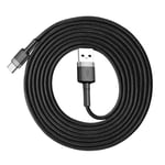BASEUS Cafule Type-C USB oplader kabel 2A - 2M - Grå/Sort