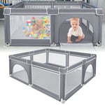 LZQ Baby lekhage, med halkfri bas, stabilt och andningsbart aktivitetscenter för barn, Grå (200 * 180 * 68 cm)