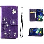 Moto G8 Plus Case,Moto G8 Plus Phone Case Phone Cover,Fashion Handmade 3D Bling Diamond PU Leather Stand Flip Case Cover with Card Holder Folio Wallet Case for Moto G8 Plus(Purple)