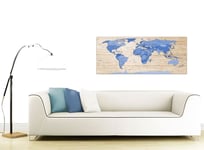Large Blue Cream Map of World Atlas Canvas Wall Art Print - 120cm Wide - 1308