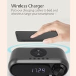 (Iron Gray 10W)Alarm Clock Wireless Charger USB Charging Wired Charging LED