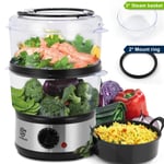 7.5L Food Vegetable Meat Steamer 3-Tier Electric Slow Cooker With Rice Bowl 500W