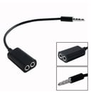 Black Slim Mini Jack Headphone Splitter Cable Adapter - 3.5mm Audio Mini Stereo