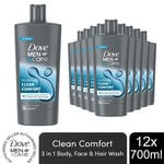 Dove Men+Care 3-in-1 Body, Face & Hair Wash Hydrating Clean Comfort 700ml, 12 Pk