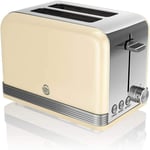 Swan 2 Slice Retro Cream Toaster 815W Variable Browning S/Steel LED Indicator