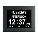 Digital Day Calendar Clock Extra Large Non-Abbreviated Day Date 8 Alarm Reminders Dementia Clocks for Seniors Elderly Vision Impaired Memory Loss(7" Black)