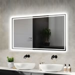 Miroir lumineux de salle de bain 100x60cm avec anti-buée, Miroir Mural avec led blanc froid / Blanc chaud Lumière, Interrupteur Mécanique - Meykoers