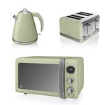 Swan Kitchen Green Appliance Retro Stylish Set - Digital 20 Litre Microwave, 1.5 Litre Jug Kettle & 4 Slice Toaster