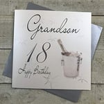 White Cotton Cards New Happy Birthday Grandson Carte d'anniversaire 18 Ans Motif Seau à Champagne
