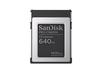 SanDisk 640GB PRO-CINEMA CFexpress Type B card for flawless 8K video capture up to 1700 MB/s up to 1-meter drop resistance