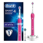 Oral-B Smart 4 4000W 3D White Electric Toothbrush Rechargeable, 1 App Pink Connected Handle, 3 Modes with Whitening and Sensitive, Pressure Sensor, 2 Toothbrush Heads with a 2 Pin UK Plug