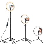 10.2" Ring Light with 2 Tripod Stand & Phone Holder, Anozer Dimmable Selfie Ring Light LED Ringlight with 57.1" Floor & Desktop Tripod for Live Stream/Tiktok/YouTube, Compatible with iPhone/Android