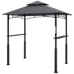 Grillpaviljong med LED 243 x 148 x 248 cm vattentät flamskyddad trädgårdspaviljong med dubbeltak, sidohyllor, lusthus med UV-sky