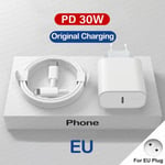 Chargeur et câble UE-Chargeur rapide Apple Original PD 20W USB C pour iPhone 12 11 14 13 Pro Max SE Mini X X