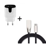 Pack Chargeur Type C pour JBL FLIP 5 (Cable Fast Charge + Double Prise Secteur Couleur USB) Android - NOIR