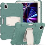 Samsung Tab S7 FE T730 T735 Case with Stand, Durable Hybrid Shockproof Rugged Three Layer Silicone Tablet Protector for Kids (Jade Green)