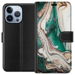 Apple iPhone 13 Pro Svart Plånboksfodral Grön / Guld marmor