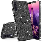 IMEIKONST Samsung A7 2018 Case Ultra-Slim Glitter Sparkly Bling TPU Rotating Ring Stand Silicon Soft TPU Shockproof Protective Shell Skin Cover for Samsung Galaxy A750 Bling Black KDL
