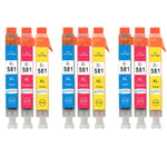 9 C/M/Y Printer Ink Cartridges to replace Canon CLI-581 XL non-OEM/Compatible