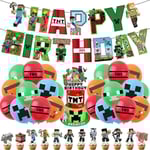 Minecraft-tema Barnkalas Dekorationssats Ballong Banner Cupcake Tårta Dekorationer - WELLNGS