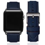 SUNFWR Leather Bands for Apple Watch Strap 41mm 40mm 38mm,Men Women Replacement Genuine Leather Strap for iWatch SE Series 7 6 5 4 3 2 1 Sport,Edition(38mm 40mm 41mm, Dark Blue&Black)