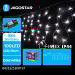 5m kallvit LED ljusslinga - 100 LED, 5x0,4m, 25 rader, 8 ljusspel, IP44, transparent kabel