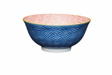 Set of 4 KitchenCraft Blue Arched Pattern Ceramic Bowls