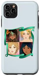 Coque pour iPhone 11 Pro Max Quatre croquis au crayon pour filles (cadre ruban vert)