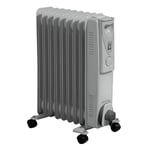 Daewoo 11 Fin 2500W Portable Oil Filled Radiator Heater with Thermostat & Wheels (White)