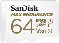 SanDisk MAX ENDURANCE Video Monitoring for Dashcams & Home Monitoring 64 GB microSDXC Memory Card + SD Adaptor 30,000 Hours Endurance , White