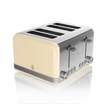 Swan ST19020CN Retro 4-Slice Toaster with Defost/Reheat/Cancle Functions, Cord Storage, 1600W, Retro Cream